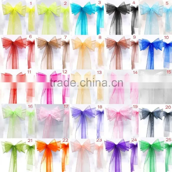 20*275cm In Stock Wedding Organza Hanging Bow Chair Cover Sashes Sash Party Banquet Decoration Bow Colours photo-4