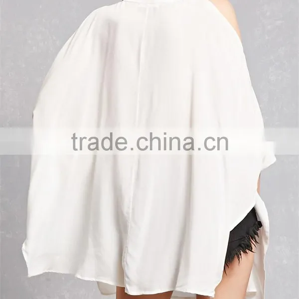 Latest Fashion Center Front Pleats Lace-up Neckline Long Dolman Sleeves Tunic Dress photo-3