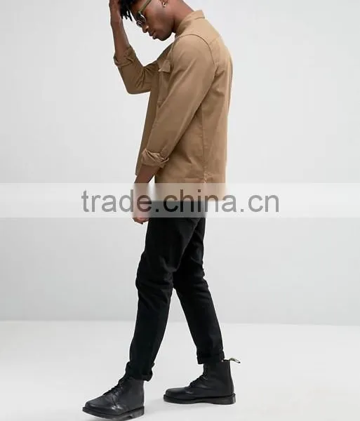 Custom Long Sleeve Spread Collar Twin Chest Pockets Mens Pre-Shrunk 100% Cotton Breathable Comfot Fit Casual Khaki Plain Shirts photo-4