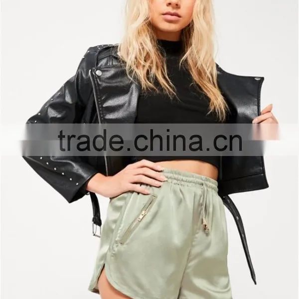Sexy Women Boxer Shorts Green Silky Zip Detail Runner Shorts Womens Running Shorts Wholesale photo-4