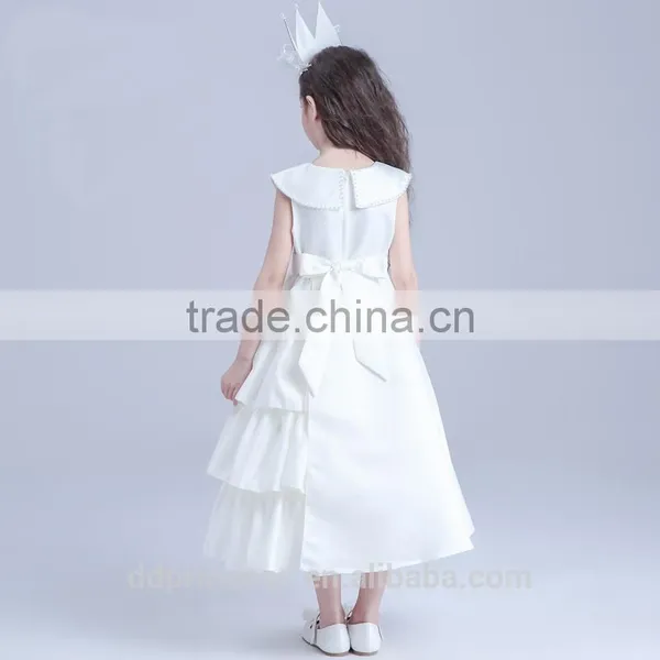 Summer Kids Dresses for Girls European Style Long Round Neck White Kids Frilly Dresses photo-5