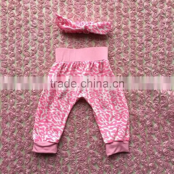 2016 Fashion Hot Sell Baby Girl 2 Pcs Light Pink Pattern Clothes Baby Harem Pants With Headband