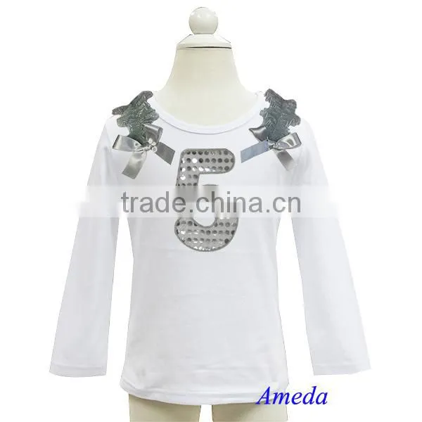 Girls Bling Silver 1st - 6th Birthday White Long Sleeves Tee photo-5