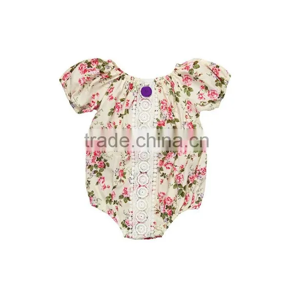 2017 Floral Printed Infant Jumpsuit 100% Cotton Fluffy Sleeve Baby Romper photo-3