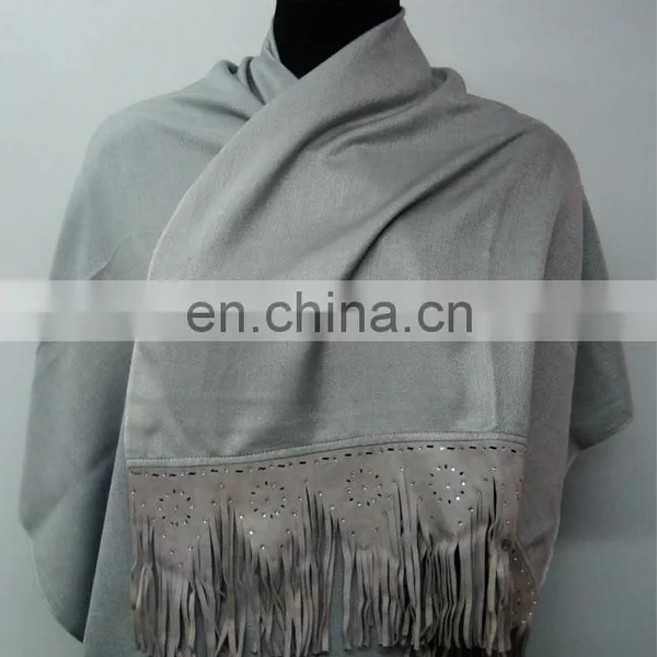 Silk Pashmina Scarf With Sued Trims photo-2