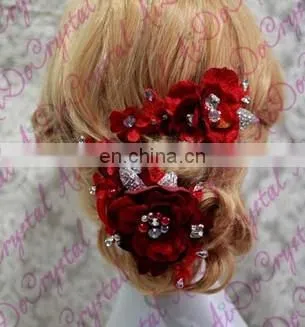 Aidocrystal Red Bridal Wedding Hairpiece,red Flower With Pearl Bridal Hair Flower Accessories, Hair Clip photo-5