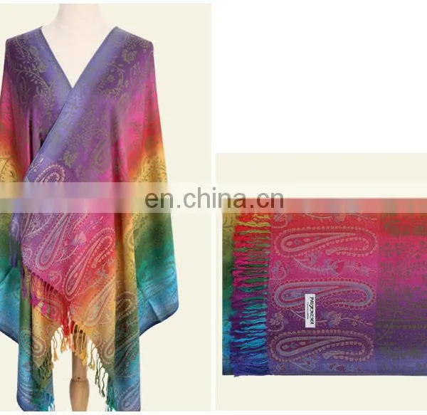 Paisley Cotton Pashmina Scarf With Blend Dyeing Yarn Dyed Blending Scarf photo-4