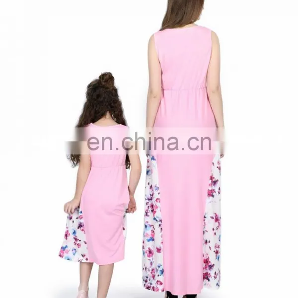 2019 New Women Pink Floral Long Summer Dress Mother Daughter Matching (this Link for WOMAN) photo-3