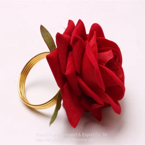 Newest Rose Flower Napkin Rings Gold Wedding Napkin Rings Holder Handmade Serviette Holders photo-2