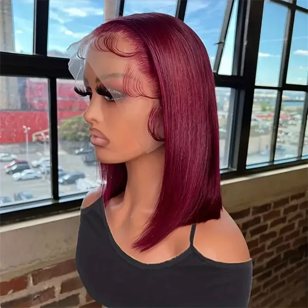 8inch to 16inch 99J Bob Wigs Lace Front Human Hair Wigs 13x4 Lace Frontal Human Hair Wig Burgundy Straight Short Bob 100% Human Hair Bob Wigs