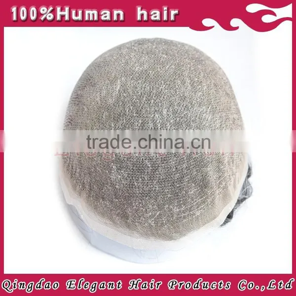 Elegant Hair Wholesale Super Quality Middle-aged Men Hair Invisible Knots Toupee With Gray Hair photo-4