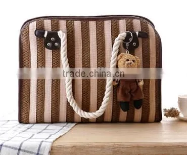 Ladies Fashion Blue Stripe Beach Straw Bag photo-2