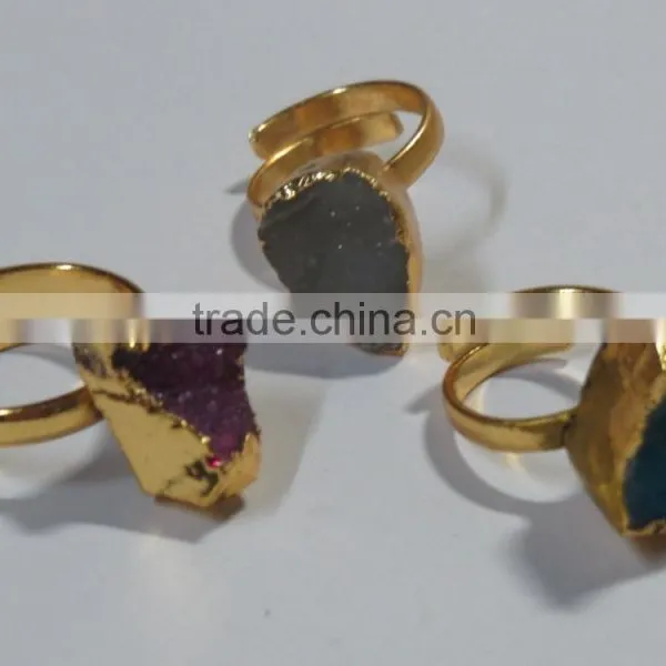 ADJUSTABLE Gold DRUZY Electroplated Agate Assorted Gemstone Rings photo-4