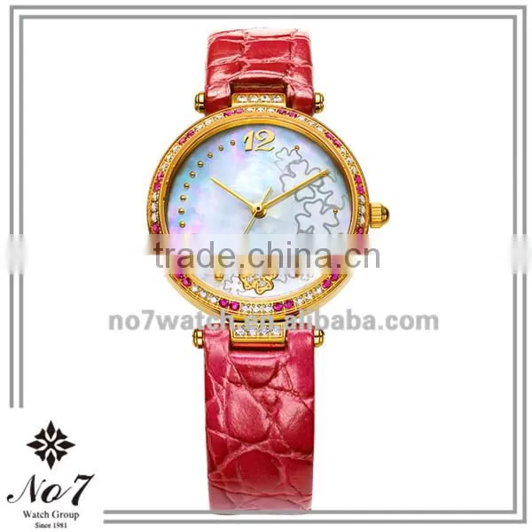 Gold Folwer Leather Shellfish Quartz Watch photo-4