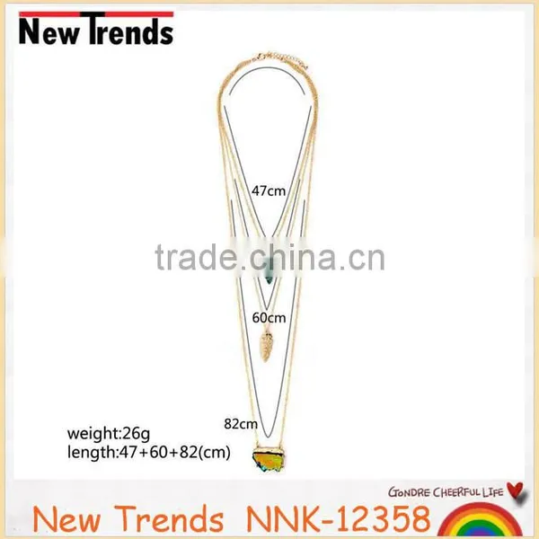 2016 Fashion Necklace Wholesale Multi Row Natural Stone Pendant Necklace