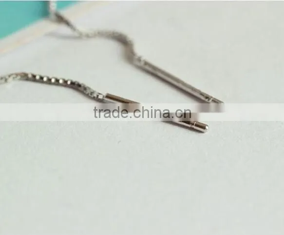 925 Sterling Silver Square Cube Zirconia Thread Line Threader Earrings photo-4