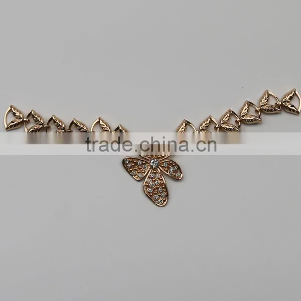 Fashion Gold Metal Chian Necklace With Rhinestone
