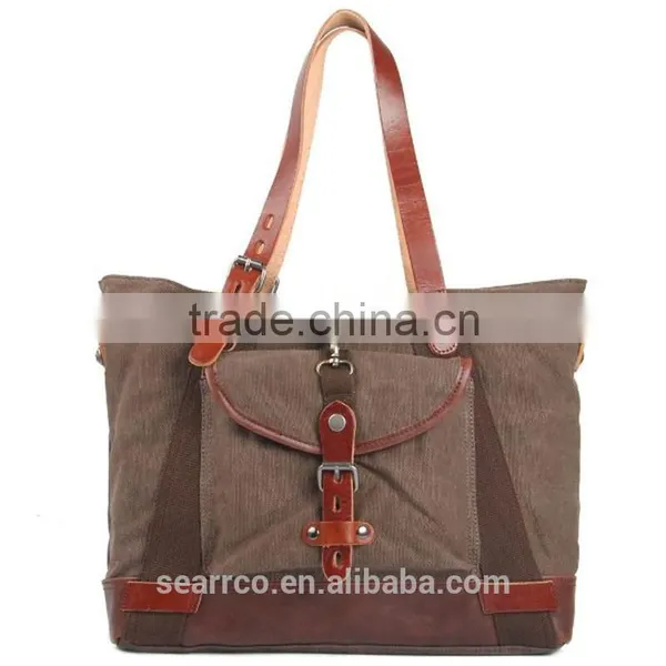 Wholesale Super Canvas Shopping Bag Beach Tote Bag With Leather Trim and Leather Handle photo-3