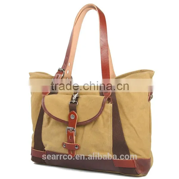 Wholesale Super Canvas Shopping Bag Beach Tote Bag With Leather Trim and Leather Handle photo-5