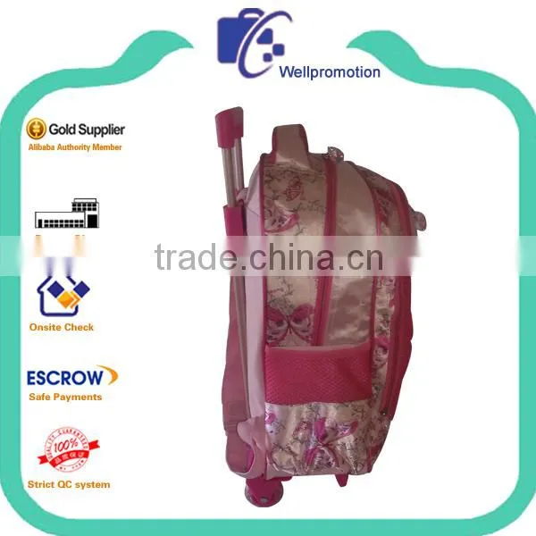 Children Satin Girls School Bag With Trolley photo-3