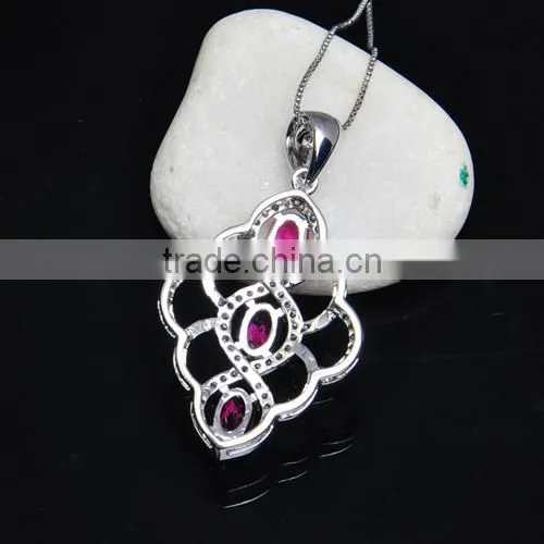 925 Silver Jewellery Pendant Necklaces With Factory Price/glass Pendant Jewelry Ruby photo-2