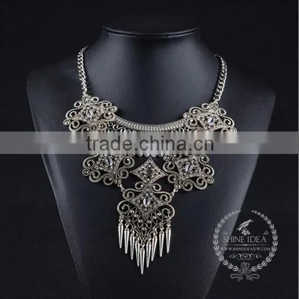 High Quality Vintage Colorful Rhinestone Chunky Statement Necklace Tin Alloy Fashion Women Pendant Necklace 6390101 photo-3