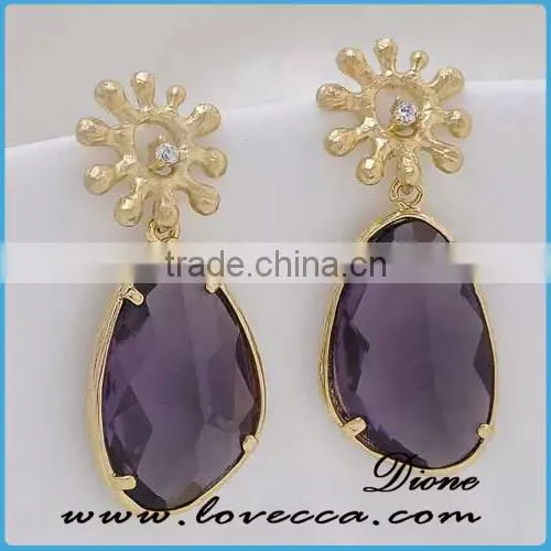 Fashion EarringJewelry Shinney Gemstone Hoop Earring With 18K Gold Plated photo-6