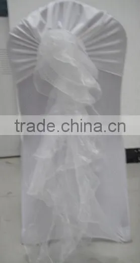 White Banquet Spandex Chair Cover With Organza Chair Cap Sash for Wedding Decoration photo-2