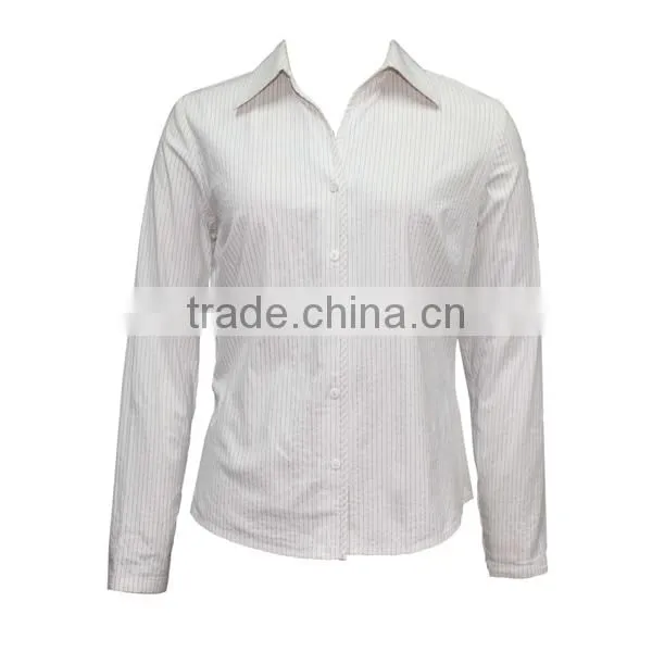 Fashion 2016 Summer Formal Long Sleeve Elegant White Stripe Shirts for Women photo-2