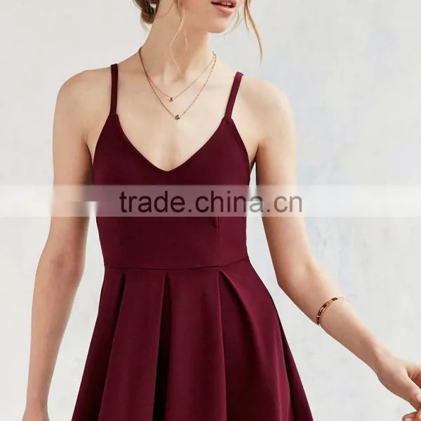 New Fashion Ladies Dress v Neck Long Red Plain Shoulder-straps Elegant photo-4