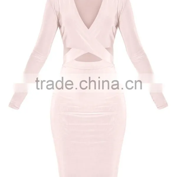 Top Quality Open Back Off Shoulder Criss-Cross Bandage Plain Color Evening Dress With V Neck photo-6