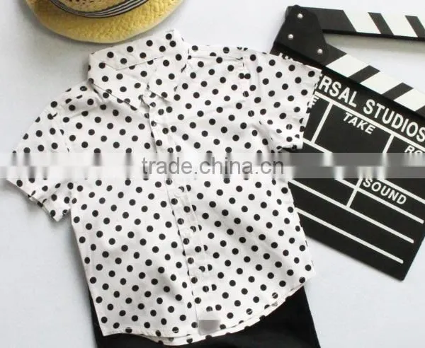 1-5 Years 2017 Wholesale Cotton Summer Dots Short-sleeves Kids Boys Shirts photo-4