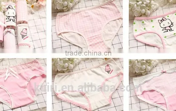2017 Hot Sell Comfortable Pure Cotton Underwear Cute Candy Color Girls Lace Panties With Box photo-6