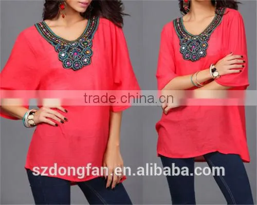 PLUS SIZE Women Cotton Short Sleeve Embroidery Loose Tee Shirt Casual Blouse Top photo-2