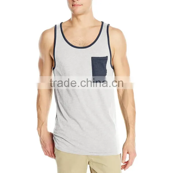 Wholesale 100% Cotton Mens Tank Top With Pocket Bulk Fashion Design Stringer Tank Top Custom photo-4