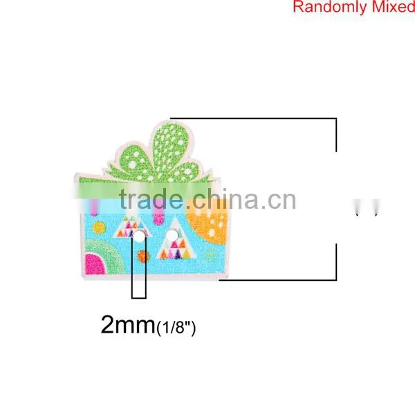 Wood Sewing Buttons Scrapbooking 2 Holes Gift Box At Random Triangle Pattern photo-2