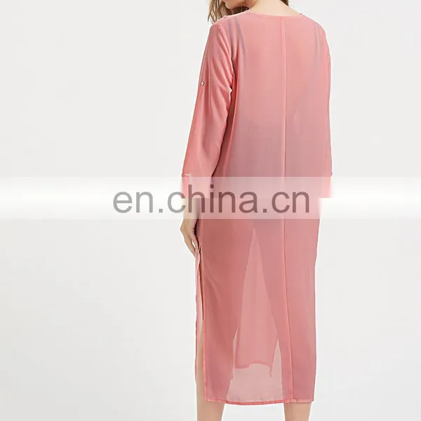 Tassel Tie Front Roll Sleeve Slit Beach Kimono photo-3