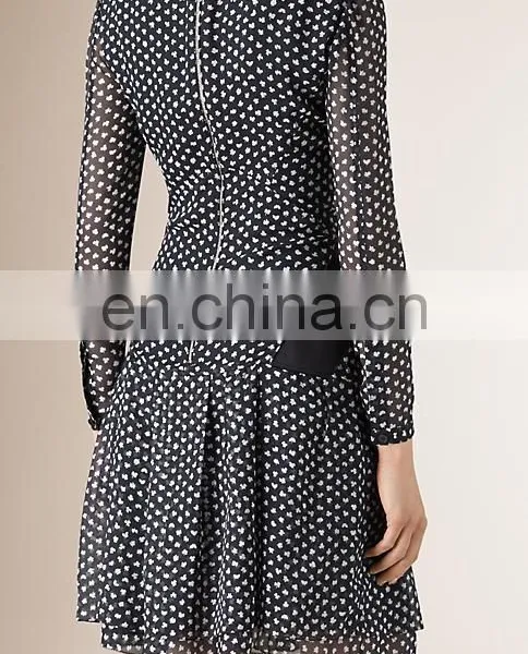 2015 Autumn Women Apparel Long Sleeve Chiffon Pleated A Line Long Sleeve Stretch Wear Black Dress NT6559 photo-3