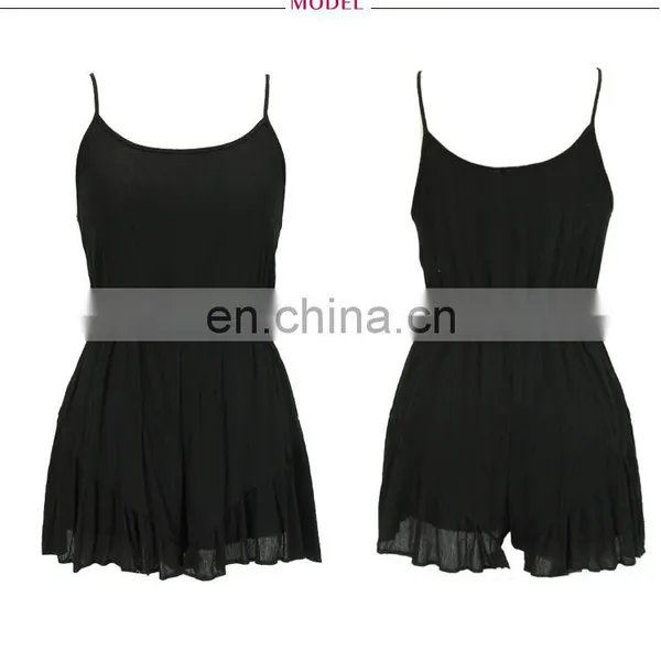 Hot Sale Sexy Summer Women Sleeveless Solid Black Thin Straps Jumpsuit photo-3