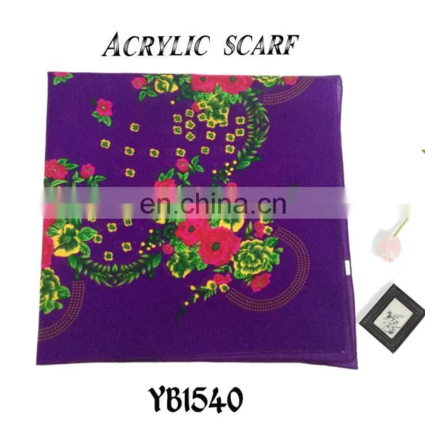 2016 Latest Design Fashion Arab Lady Scarf, Hard Feeling Acrylic Scarf, Printed Hijab, Purple Color Square Scarf Factory Sale photo-2