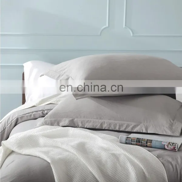 2020 Comfortable Solid Color Grey Water Wash King Cotton Bedding Duvet Cover Set photo-4