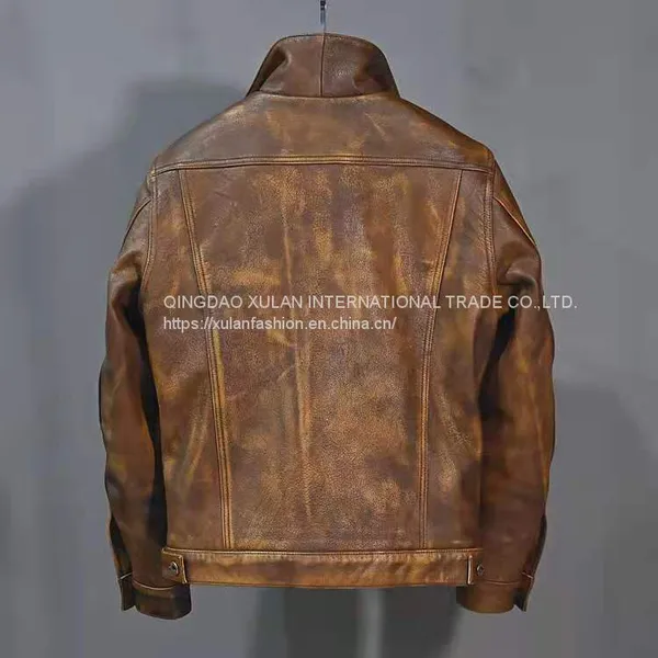 2021NEW FASHION WASHED MEN'S GENUINE COWSKIN LEATHER JACKET FACTORY HOT SALE photo-4