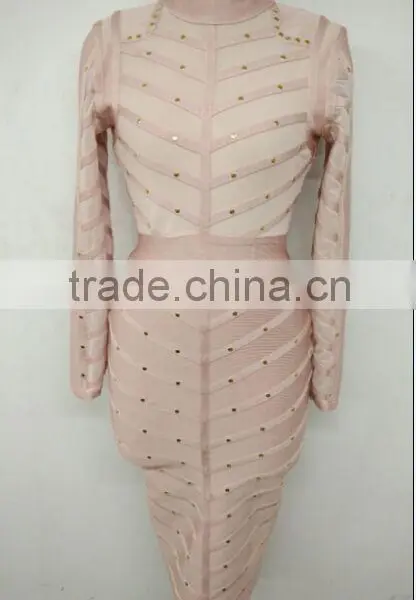 Summer Dress Army Green Black Long Sleeve Mesh Sey Party Women Beading Bandage Dress Bandage Bodycon Women Wearing photo-4