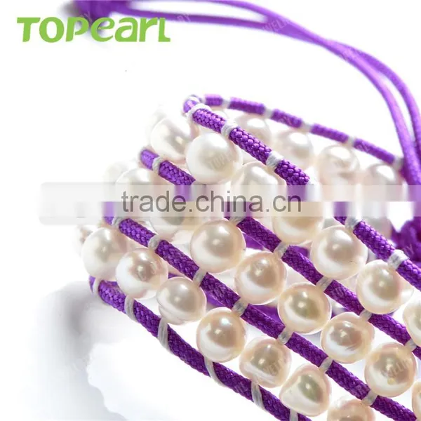 Topearl Jewelry Freshwater Pearl Bracelet Woven Wrap Bracelet Latest Design Bangle CLL173 photo-3