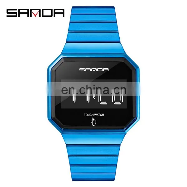 Sanda 8001 Luxury Touch Screen LED Wristwatch for Men Luminous Waterproof Steel Digital Watches photo-2
