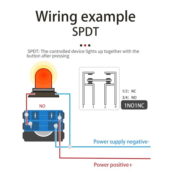 Ip65 22mm Mushroom Head Dot Illumination 24v 1no 1nc Stop Start Push Button Switch Momentary photo-5