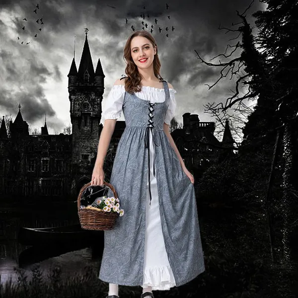 Womens Renaissance Medieval Irish Dress Trumpet Sleeves Dress photo-4