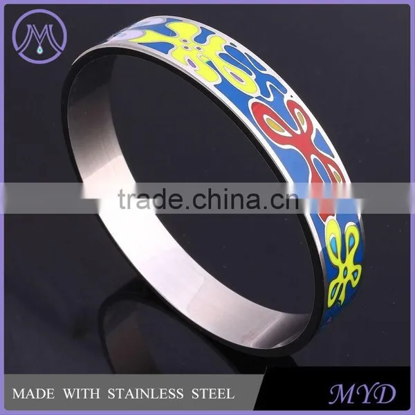 Fashion Ladies Hand Color Enamel Pattern Stainless Steel Bangle photo-5