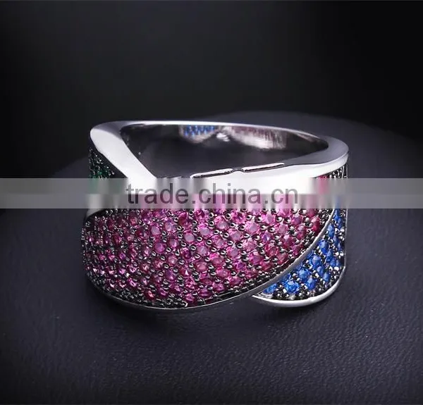 Red Blue Green Mix Color Cubic Zircon Setting Women Wild Party Jewelry Ring photo-4
