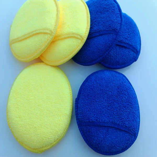 Microfiber Wax Applicator Pads, Round Car Polishing Sponges With Finger Pocket for Wax, Sealant, Leather Cleaner & Interior Care